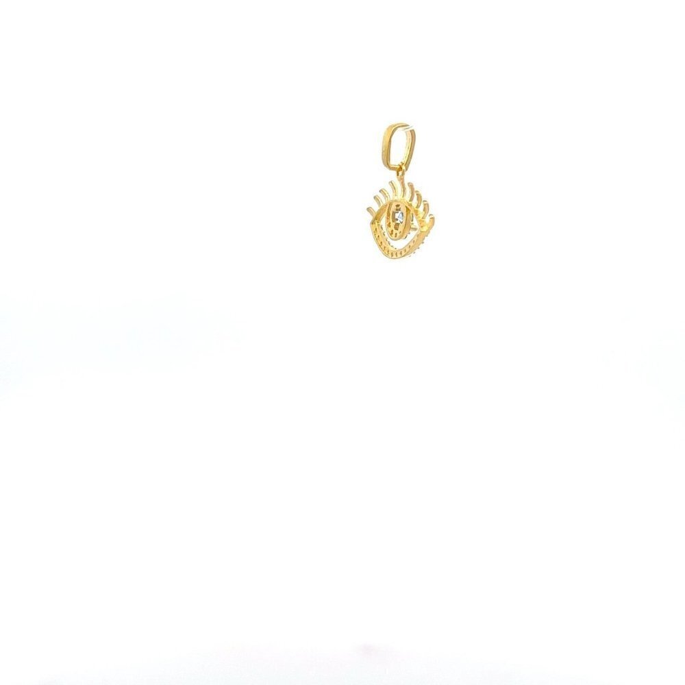 18K Gold Pendant Charm Evil Eye Cubic Zirconia - Picture 9 of 12